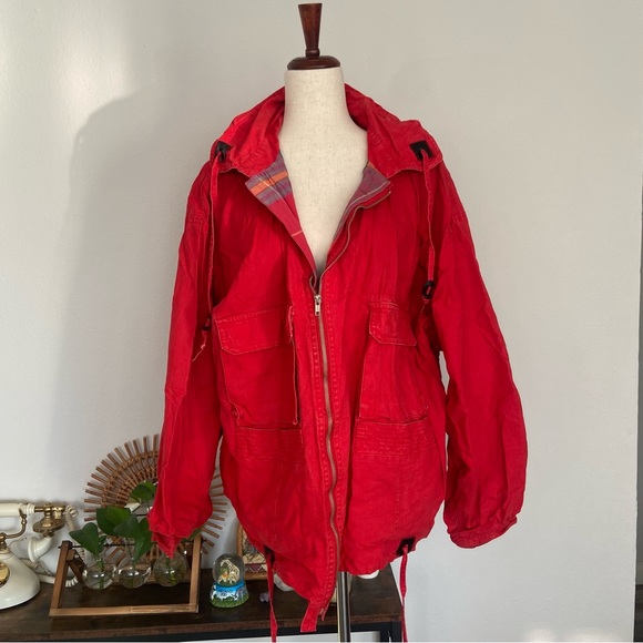 Vintage Jackets & Blazers - ☀️ VINTAGE RAF ROUGHWEAR Red Plaid Lined Oversized Zip Up Hooded Jacket